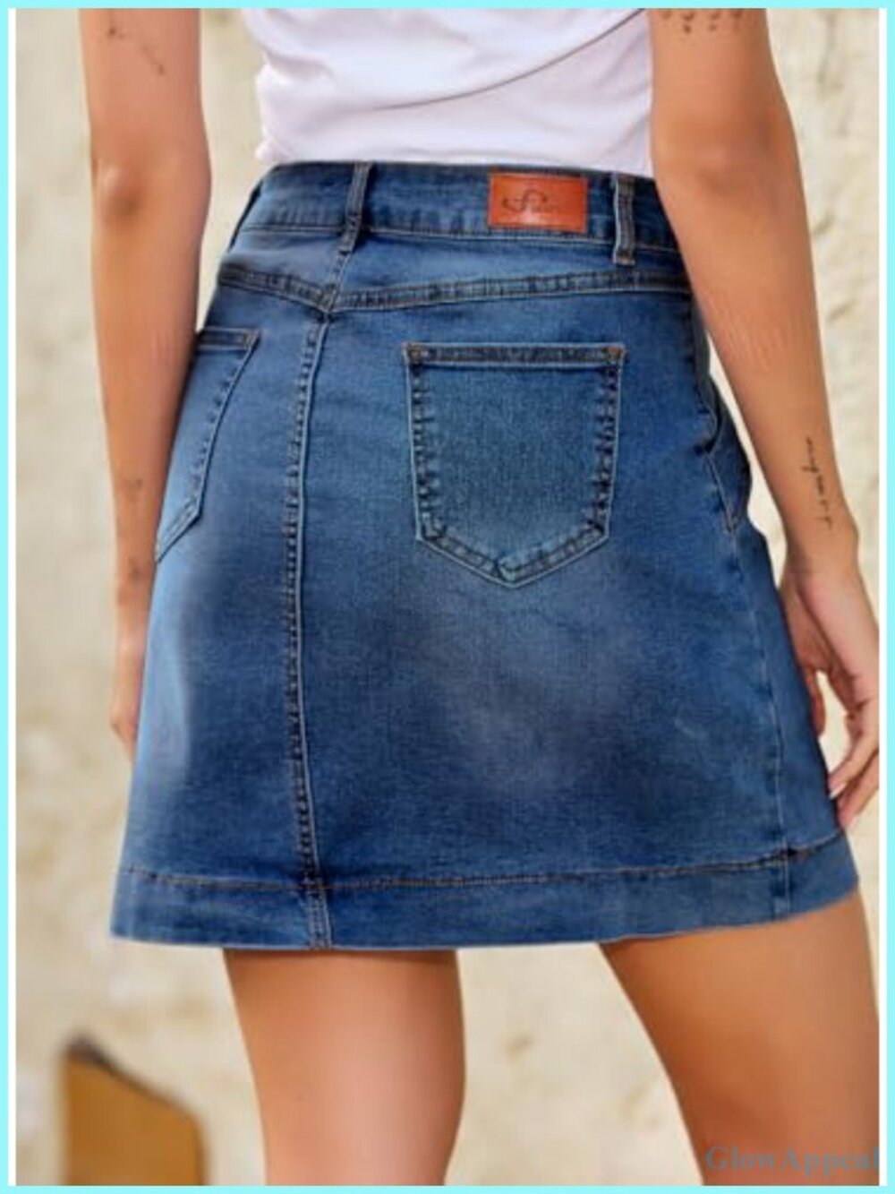 High Waisted Front Seam Mini Denim Skirt with Pockets - Picture 4 of 6